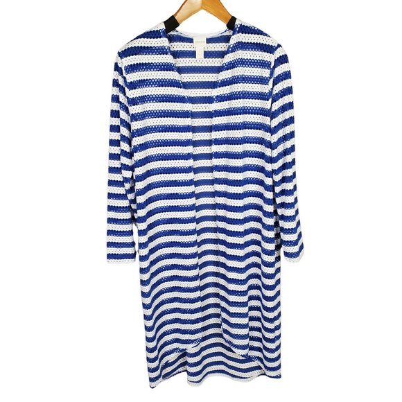 Chico's 3 Size XL Jacket Tess Cardigan Cover Up Eyelet Mesh Striped Flowing - Picture 2 of 8